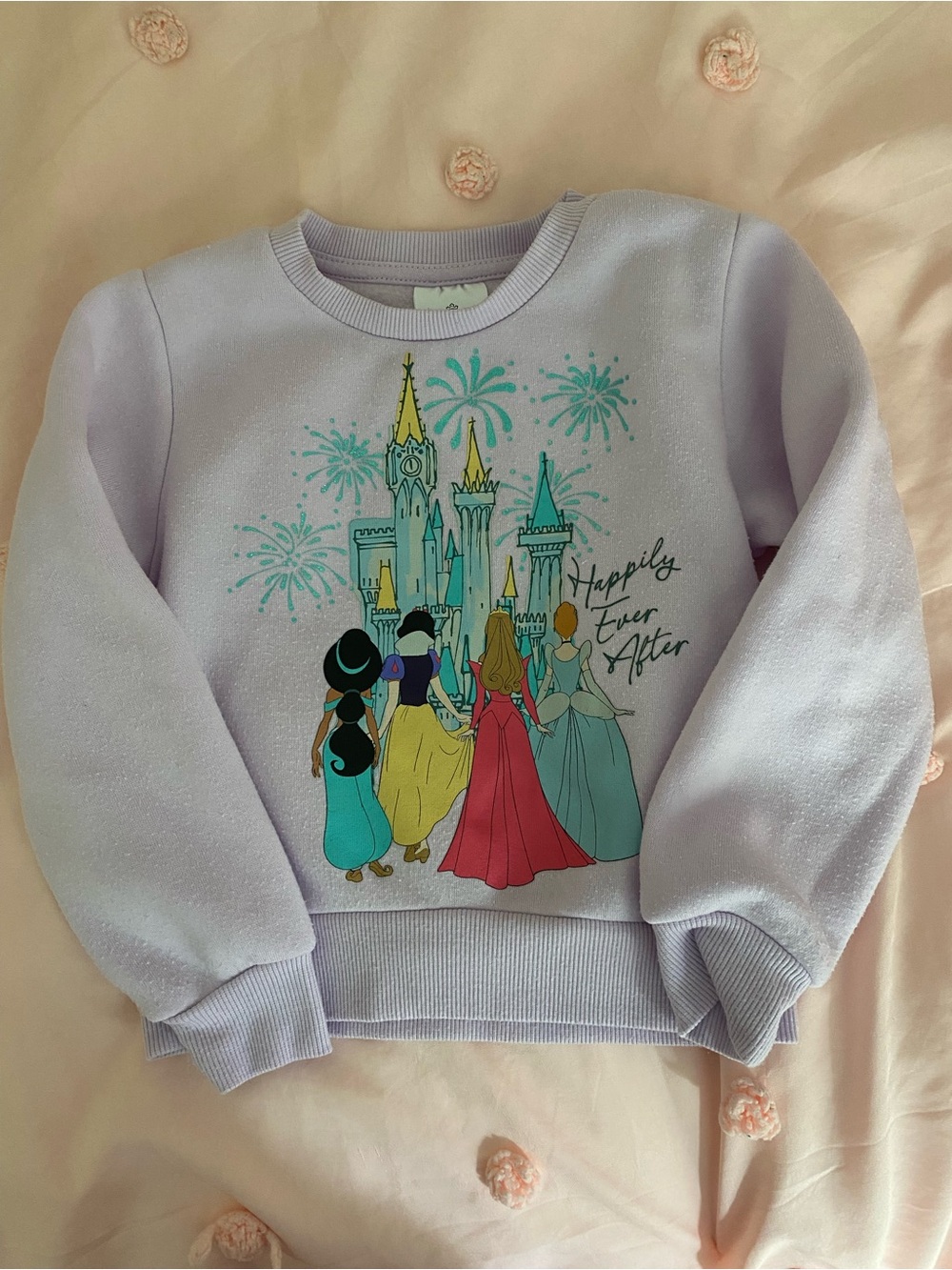 Disney Girls' Lavender Princess Castle Sweatshirt with Multicolor Graphic